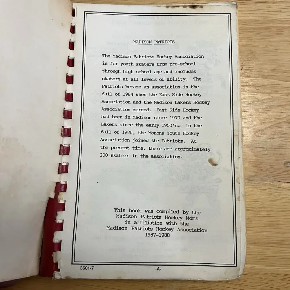 Vintage 1988 Kitchen Goals Madison Patriots Hockey Moms Cookbook Madison WI